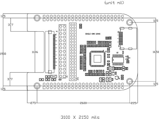 基于BeagleBone的HDMI功能擴展板的機械尺寸圖
